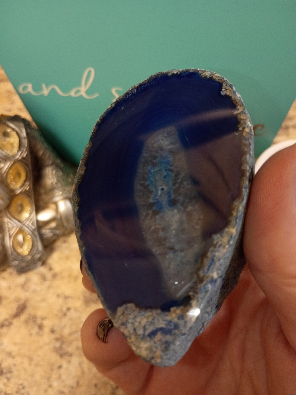 Blue Agate From Brazil Decorative Geode Slice - Home Accent - Picture 4 of 9